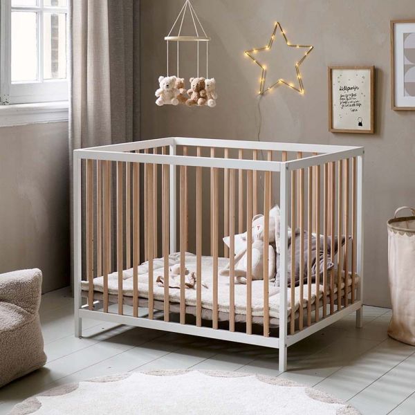 Playpen baby wooden adjustable height white natural wood Petite Amelie