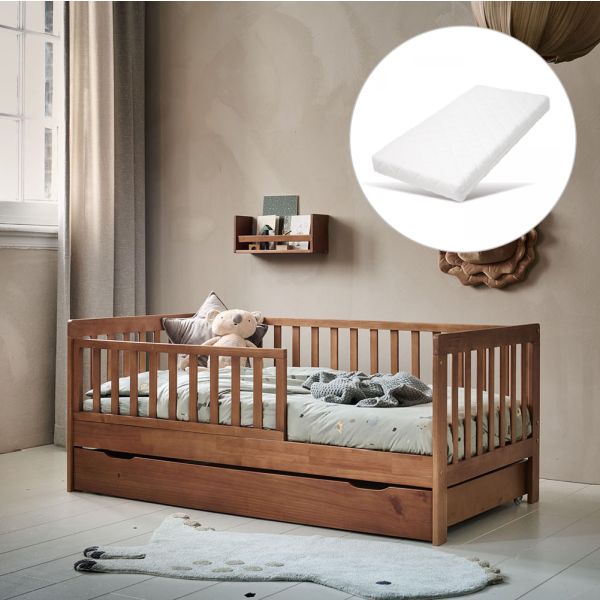 Toddler bed in walnut 140x70 cm with mattress from Petite Amélie