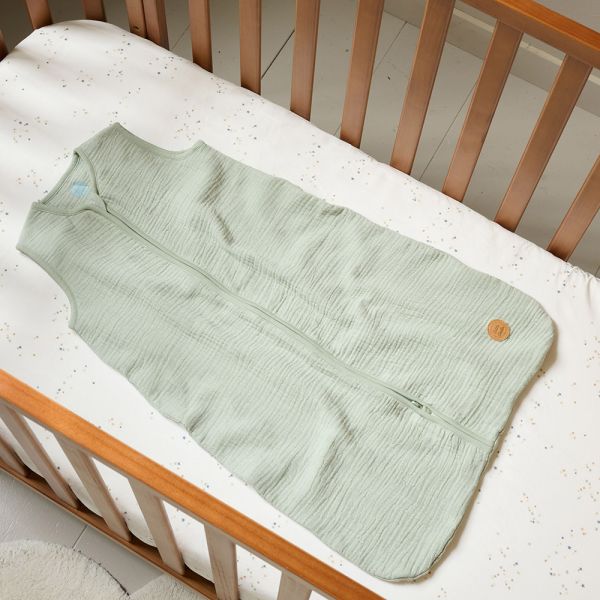 Sleeping bag for 18 to 36 months 0.5 tog in green muslin cotton from Petite Amélie 