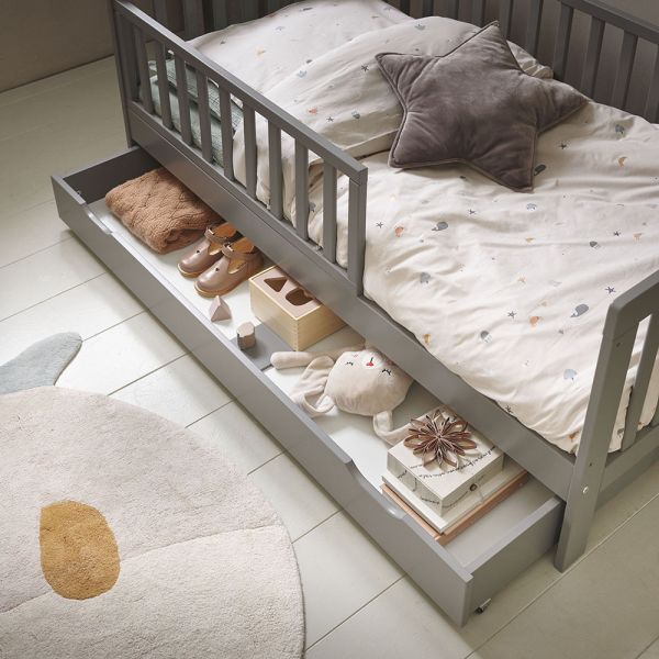 Toddler bed 140x70 grey with storage drawer from Petite Amélie