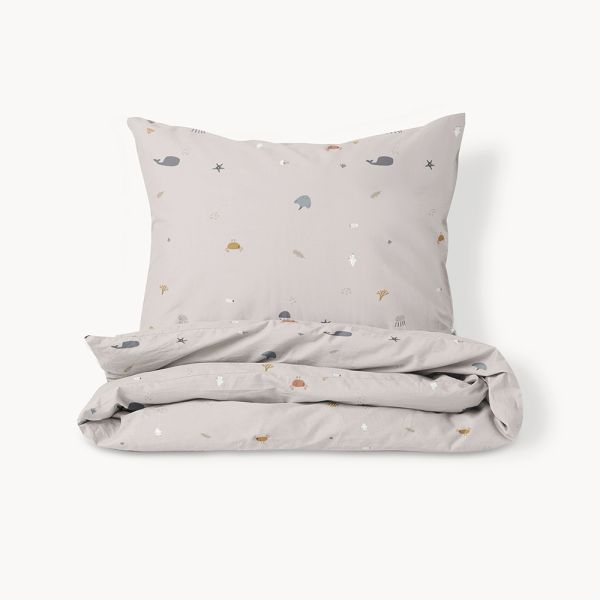 toddler single duvet cover set sea life print beige 120x150 Petite Amélie