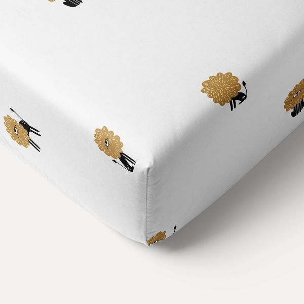 Toddler fitted sheet white lion print 70x140cm from Petite Amélie
