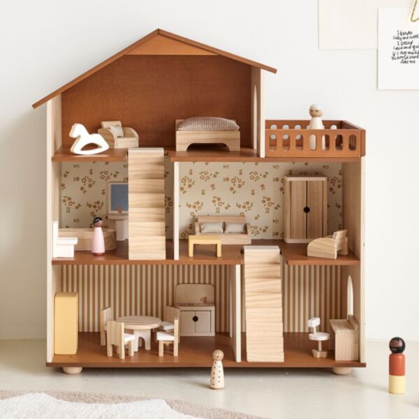 Wooden dolls house «Noyer» | incl. 19-piece furniture set | 66 cm | Walnut