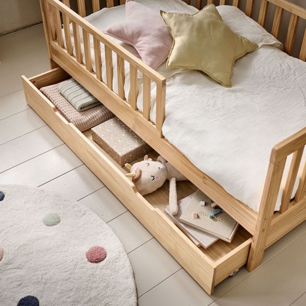 Kids storage for toddler bed 140x70 cm made from wood in walnut from Petite Amélie