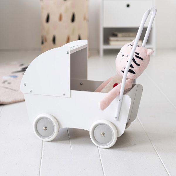 white wooden dolls pram from Petite Amélie