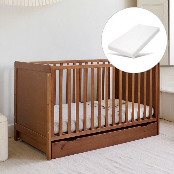 Wooden cot Nuage in walnut with size 70x140 with mattress from Petite Amélie