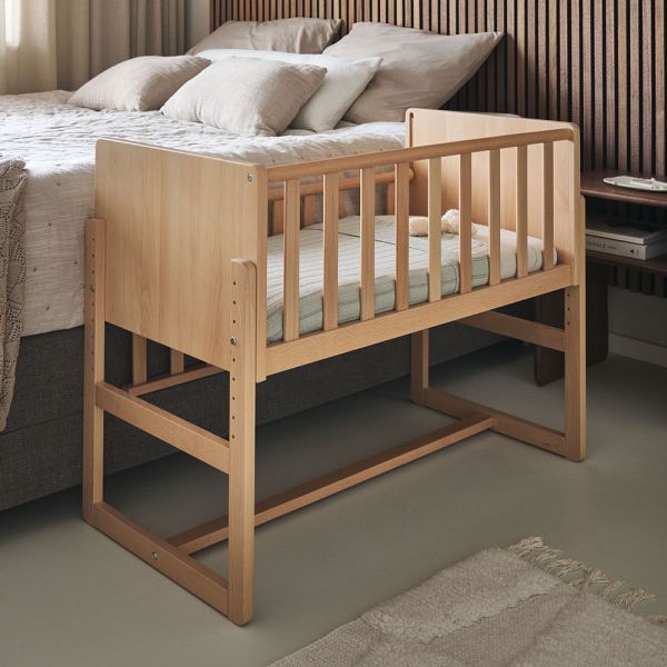 Wooden co-sleeping cot bed for baby in natural from Petite Amélie