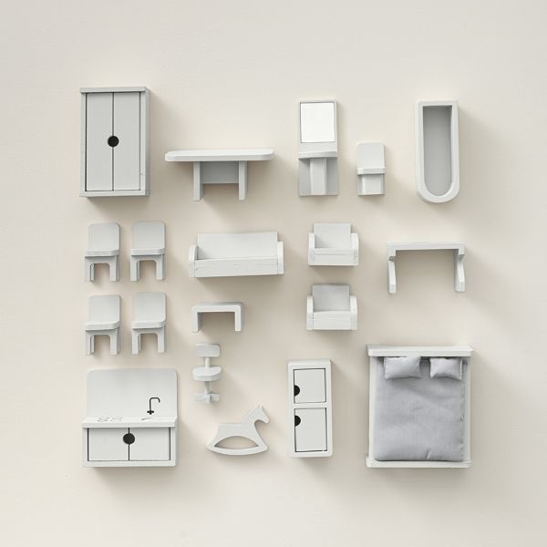 Wooden Dolls House Furniture 19-piece Set | Mint Grey
