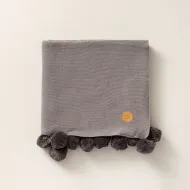 Pom Pom Baby Blanket in Cadet Grey 100x80 Petite Amelie