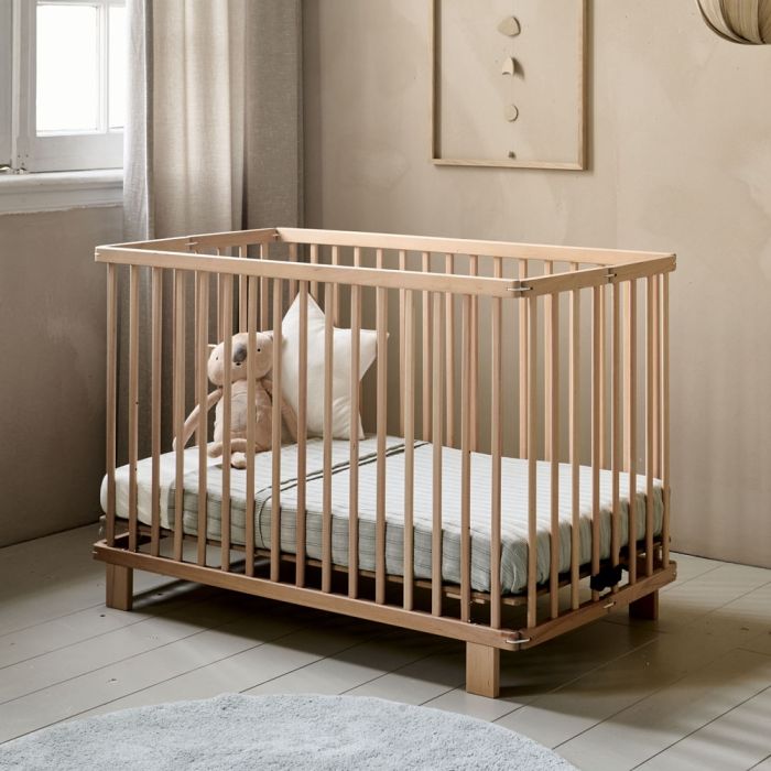 BABY COT BED «HETRE» | 60 X 120 CM | WHITE + NATURAL