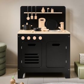 Wooden play kitchen «Mûre» | Incl. 13-piece accessory set | Black