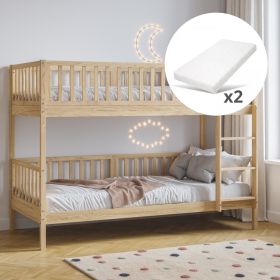 WOODEN BUNK BED «PLUME» | 90 X 200 CM | NATURAL | INCL. 2 MATTRESSES