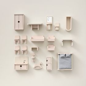 Wooden dolls house furniture 19-piece Set | Powder pink