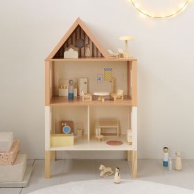 Wooden dolls house «Miel» | incl. 17-piece furniture set | Beige