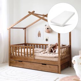 HOUSE BED KIDS «MAISON» | 160 X 80 CM | WALNUT | INCL. 10CM FOAM MATTRESS