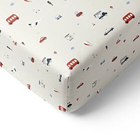 TODDLER BED FITTED SHEET 70 X 140 CM «VEHICLES» | BEIGE