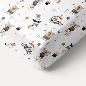 Toddler bed fitted sheet «Circus» 70x140cm GOTS | white