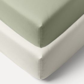 2-PACK ORGANIC COTTON JERSEY FITTED SHEET 40/45 X 90 CM| WHITE AND OLIVE GREEN