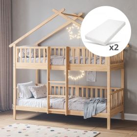 HOUSE BUNK BED «MAISON» | 90 X 200 CM | NATURAL | INCL. 2 MATTRESSES