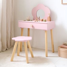 KIDS DRESSING TABLE WITH MIRROR AND CHAIR «FLEUR» | PINK