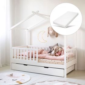 KIDS HOUSE BED «MAISON» | 160 X 80 CM | WHITE | INCL. 10CM FOAM MATTRESS