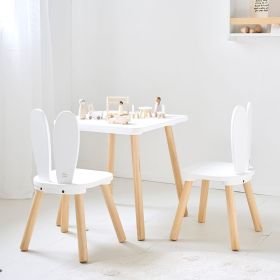 Toddler table and chairs wooden set | bunny rabbit | White