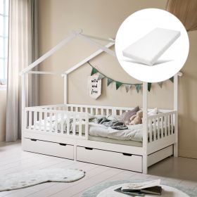 SINGLE HOUSE BED «MAISON» | 200 X 90 CM | WHITE | INCL. 12CM FOAM MATTRESS