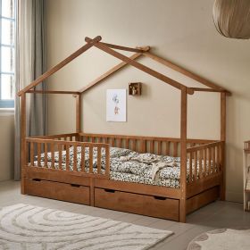 SINGLE HOUSE BED /CHILDREN'S BED «MAISON» | 200 X 90 CM | WALNUT