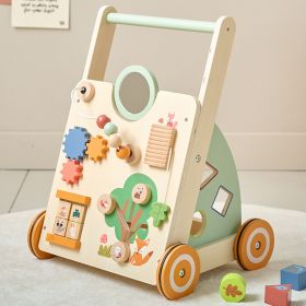 WOODEN BABY WALKER WITH ACTIVITY-BOARD «FORÊT» | MULTICOLOUR