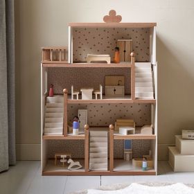 Large wooden dolls house «Fleur» | incl.. 17-piece accessories | 70 cm | Beige & Walnut