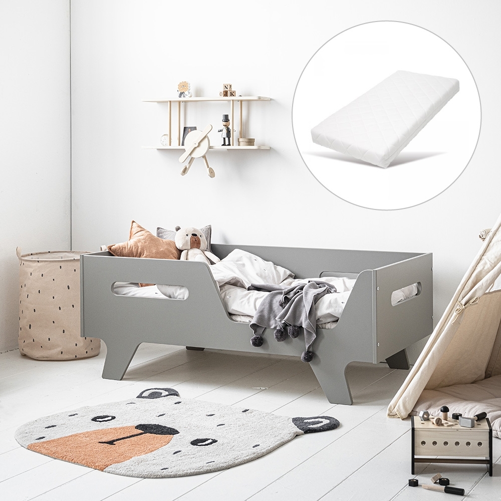 TODDLER BED «COLOMBE» 140X70CM GREY INCL. 10CM TODDLER MATTRESS