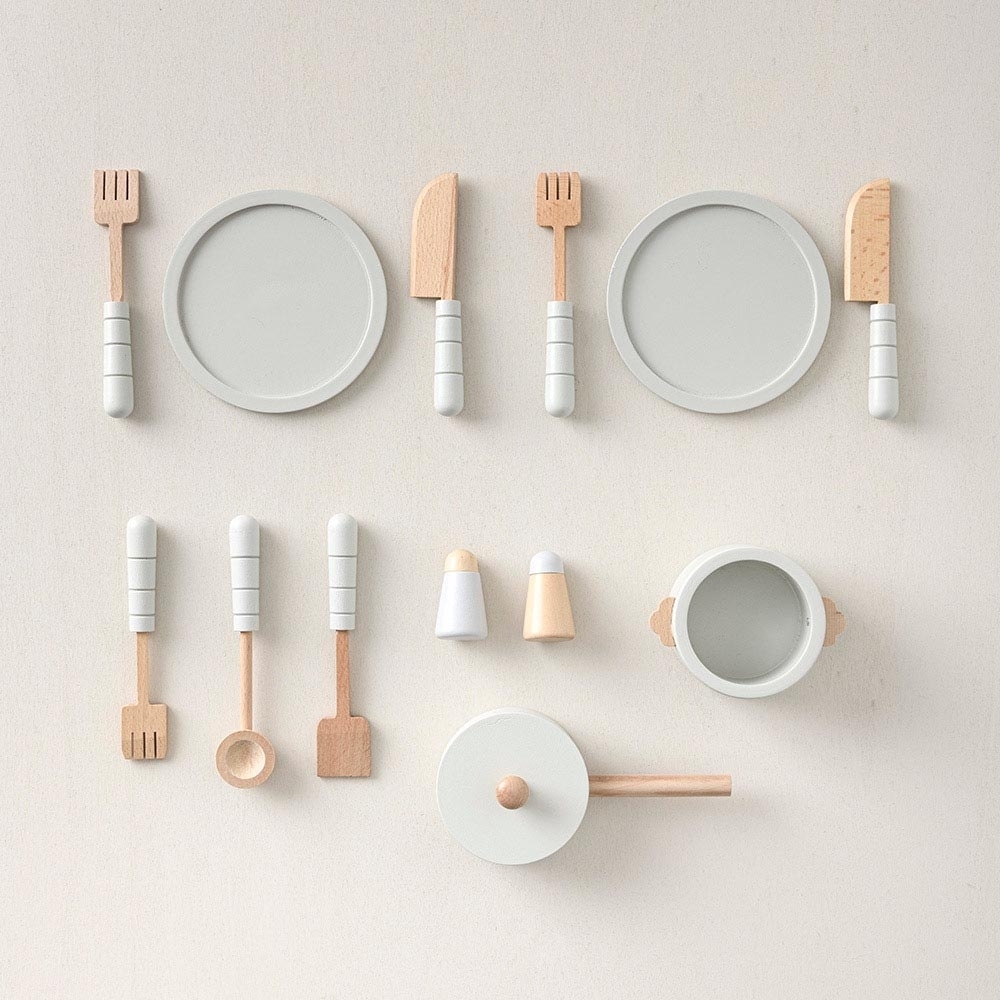 Wooden Toy Dinner Set | 13-Piece | Mint Grey