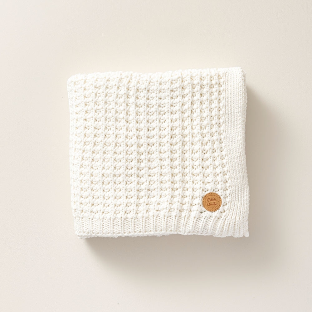 Crocheted Organic Cotton Baby Blanket  | 80x100 | Ivory White 