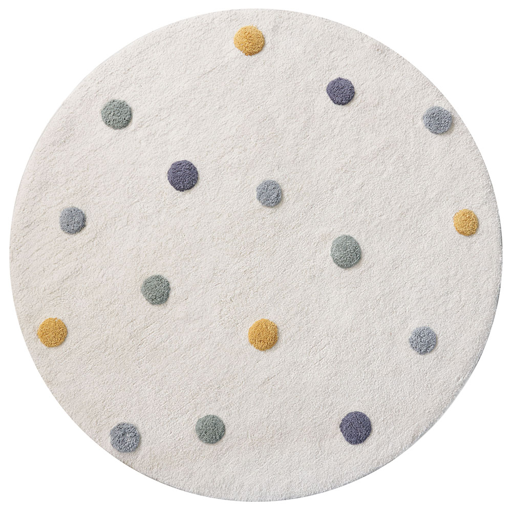 WASHABLE CHILDREN'S RUG| ROUND| OFF-WHITE WITH DOTS 
