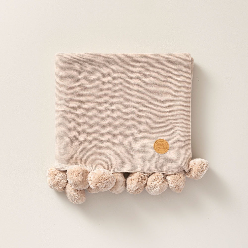 Baby Blanket with Pom-Poms | 80x100 cm | Sand Rose