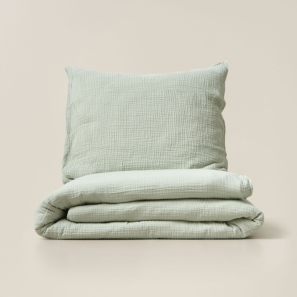 Duvet cover set muslin cotton (GOTS) 200x140cm, incl. pillowcase | Green