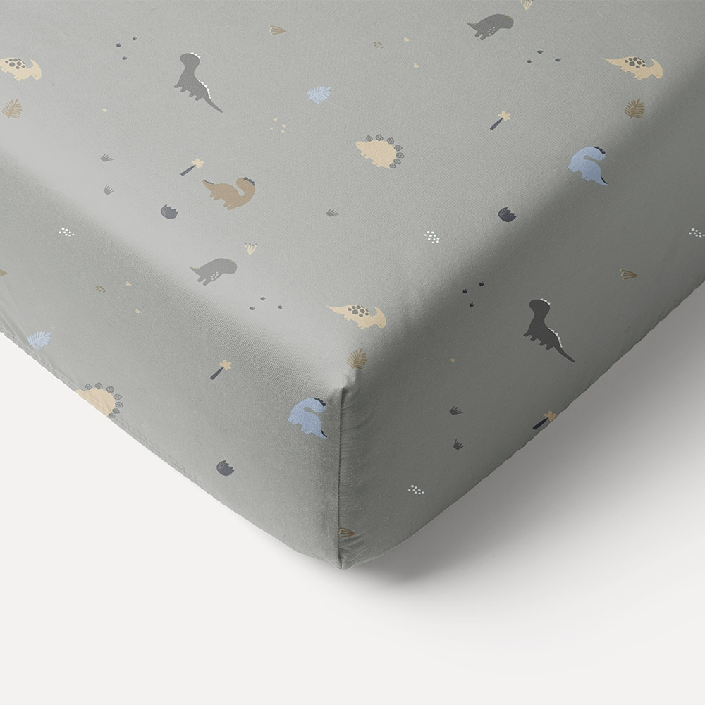 TODDLER BED FITTED SHEET 70x140 CM «DINO» | GREY-GREEN