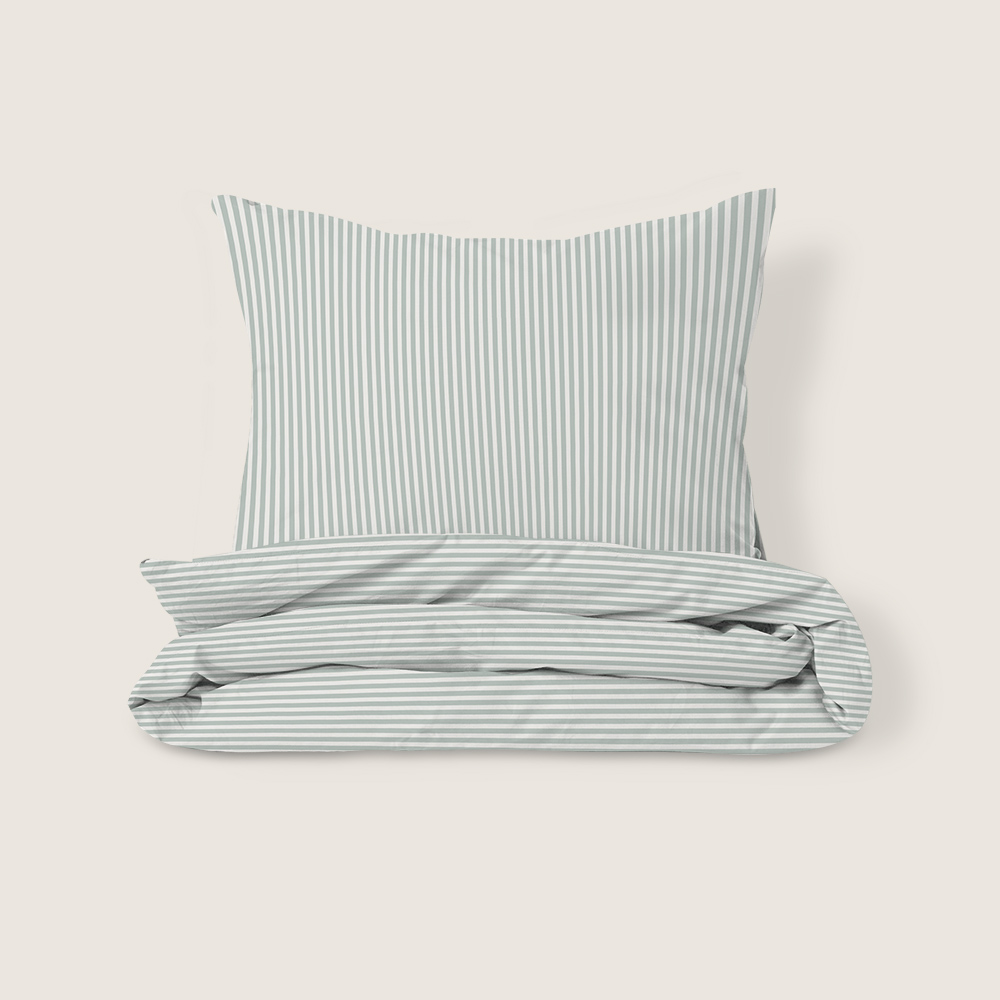DUVET COVER SET 140 X 200 CM «STRIPED» | OFF-WHITE AND GREEN