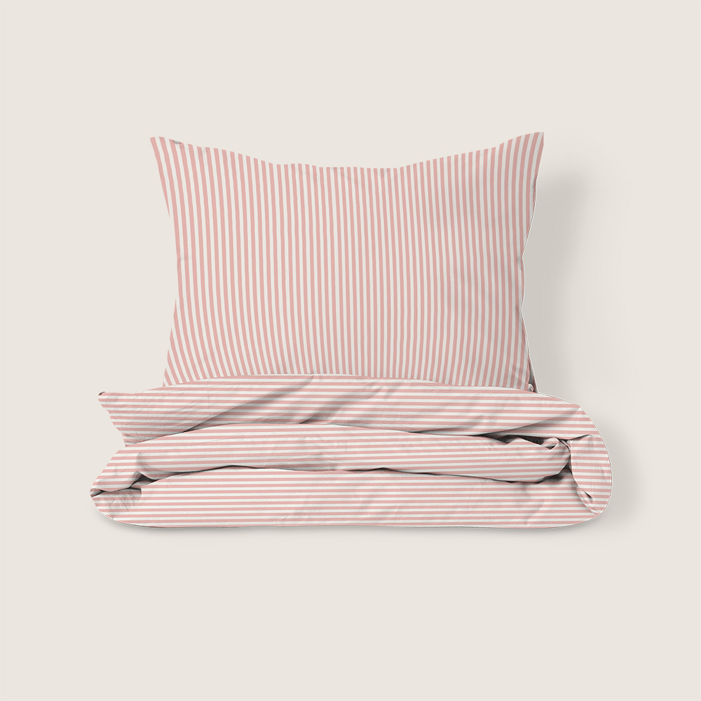 DUVET COVER SET 120 X 150 CM «STRIPED» | OFF-WHITE AND PINK