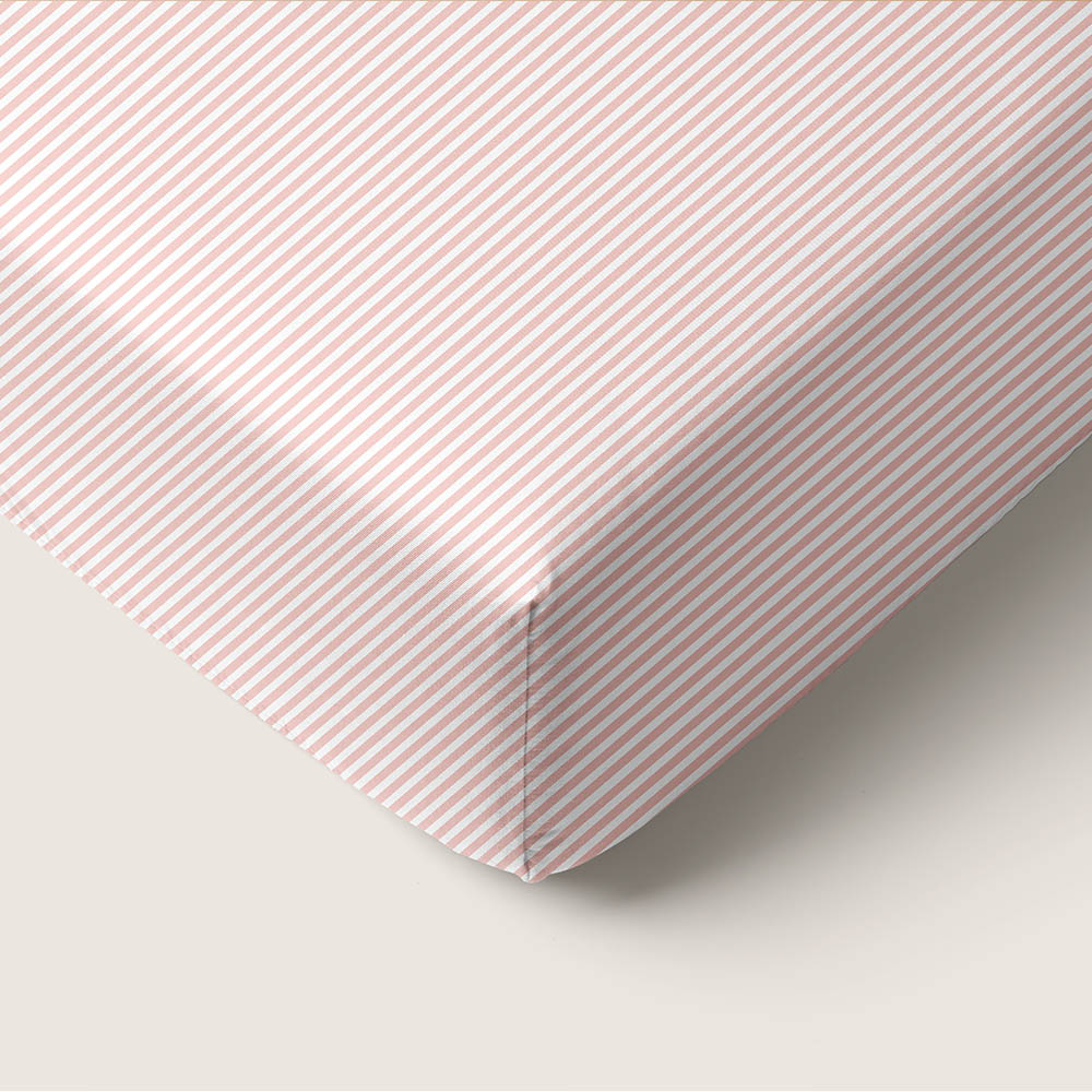 FITTED SHEET 90 X 200 CM «STRIPED» | OFF-WHITE AND PINK