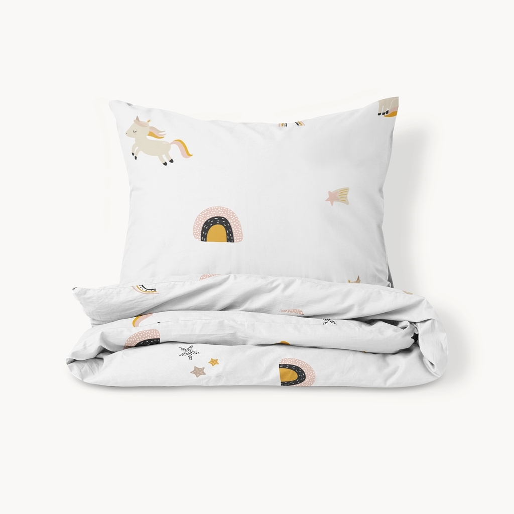 Organic Cotton Duvet cover for toddler bed, incl. pillow case «Lara» 120x150cm | White with print