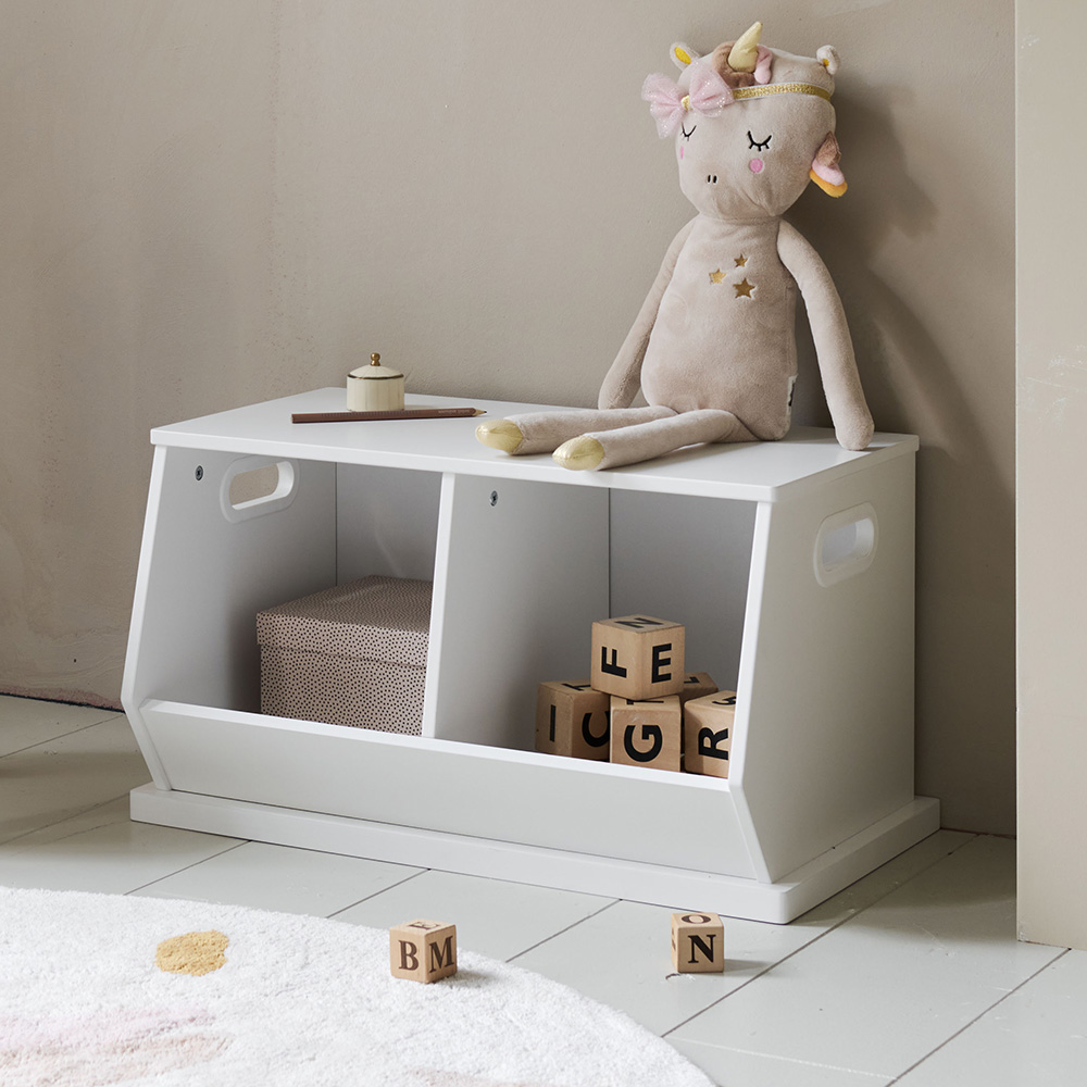 STACKABLE STORAGE BOX WITH TWO STORAGE COMPARTMENTS | WHITE
