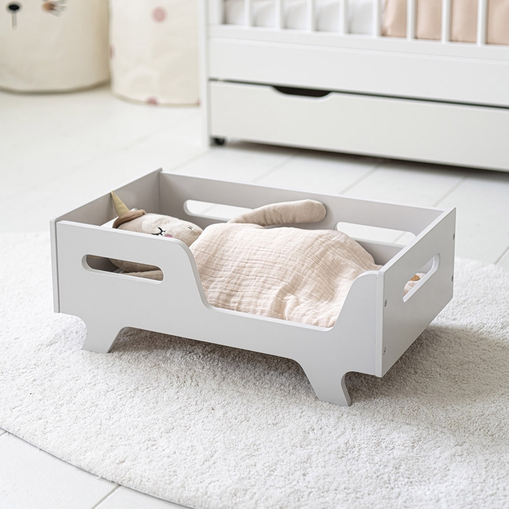 Wooden Dolls Bed «Colombe» | Soft Grey
