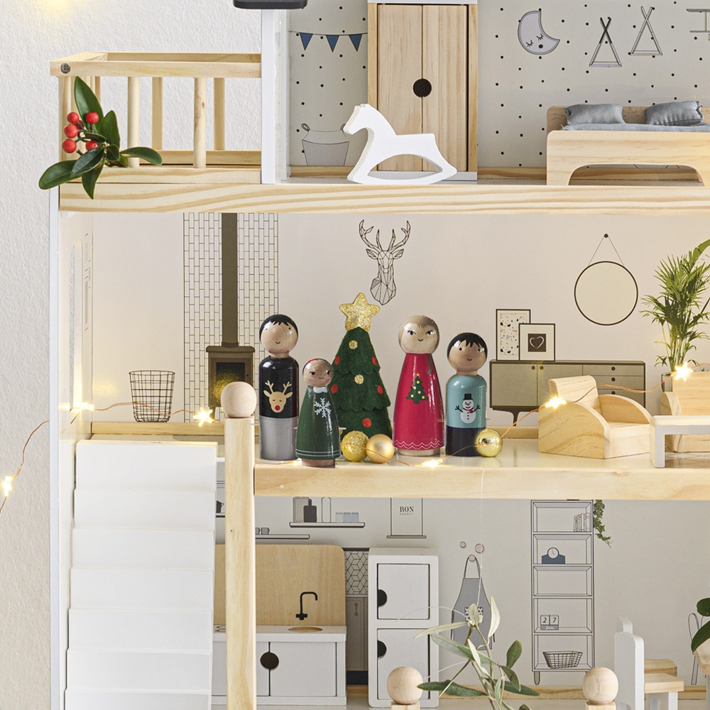 Wooden Dolls House with furniture set and dolls✔️ Petite Amelie