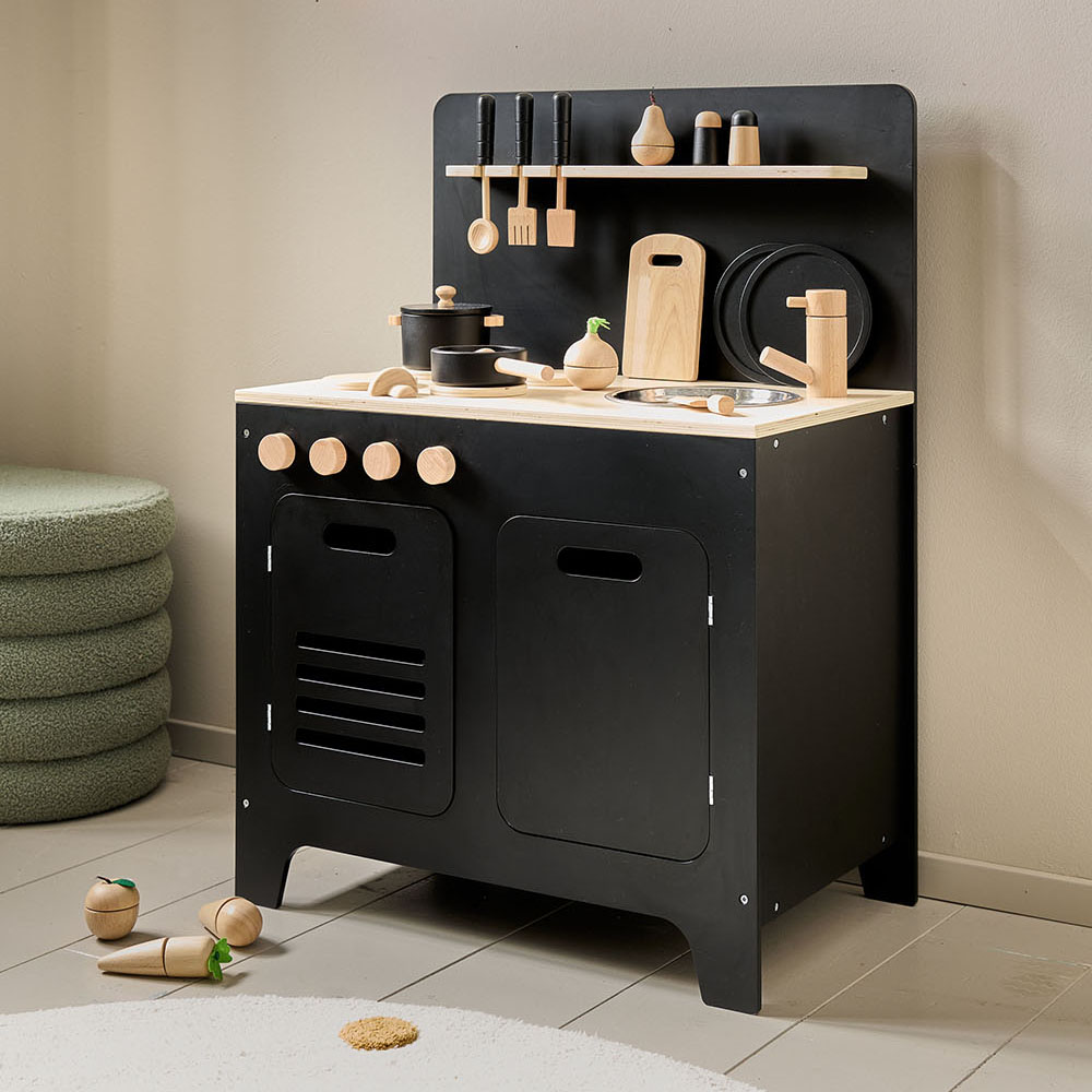 Wooden play kitchen in black «Mûre» ✔️ Petite Amélie