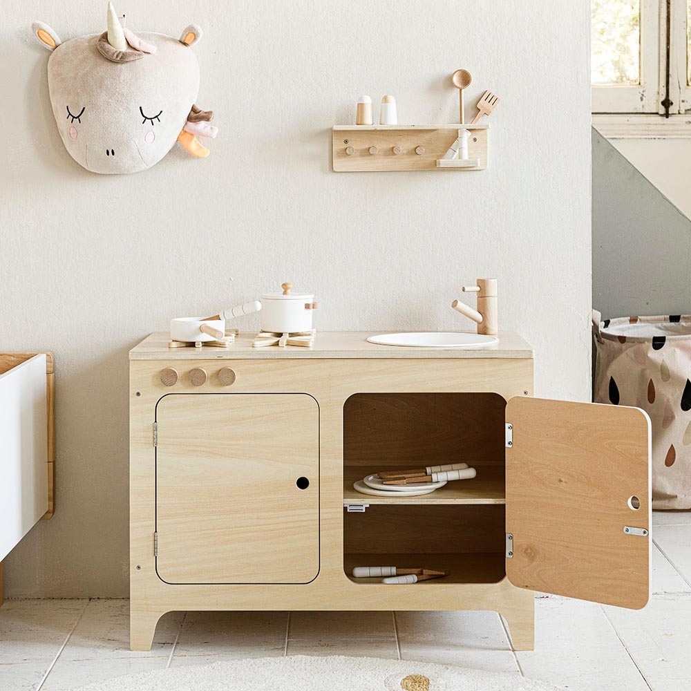 Wooden Toy Kitchen incl. wall shelf | La Parisienne | Natural